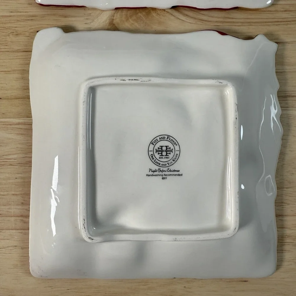 Fitz & Floyd • One Look And You Know • NIGHT BEFORE CHRISTMAS Santa Plate Set 4